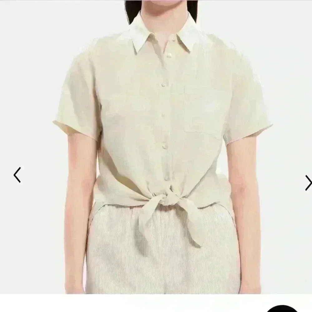 Theory Tie-Front Shirt in Linen-Tencel - Picture 2 of 11
